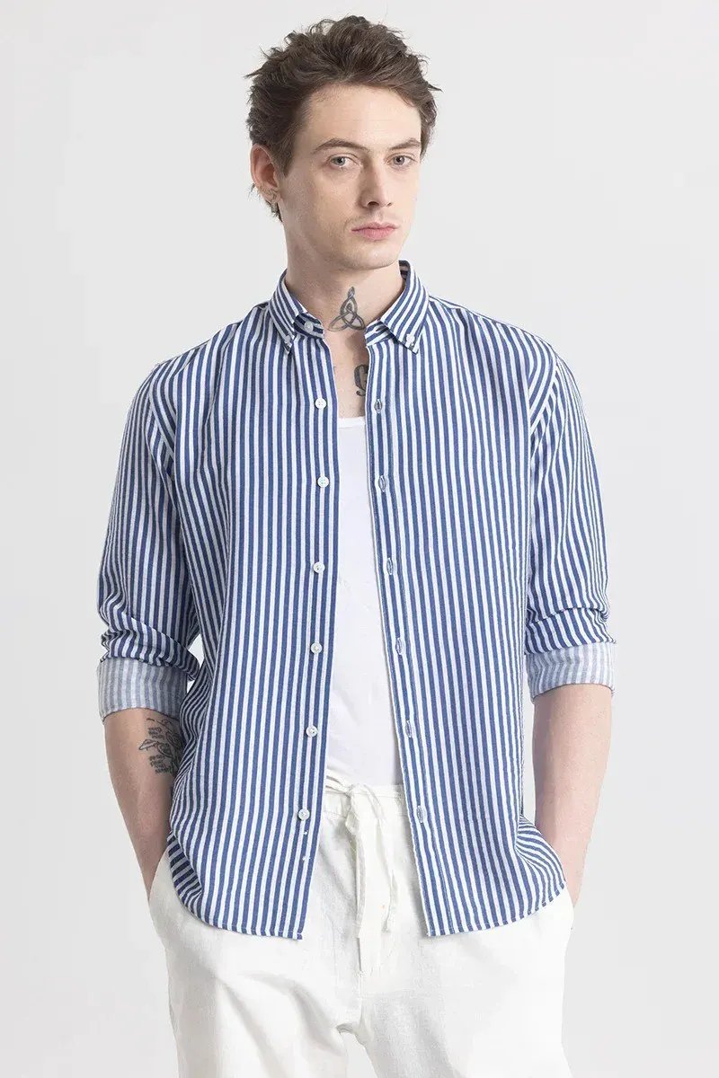 Chetnova Men's Premium Vertical Striped Heavy Cotton Full Sleeve Casual Shirt