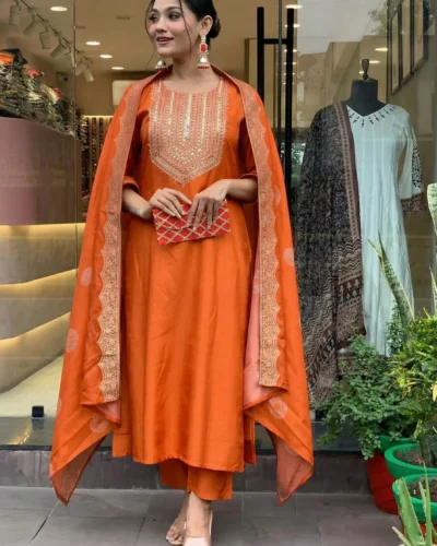 Chetnova Anarkali Kurta, Bottom & Dupatta Set