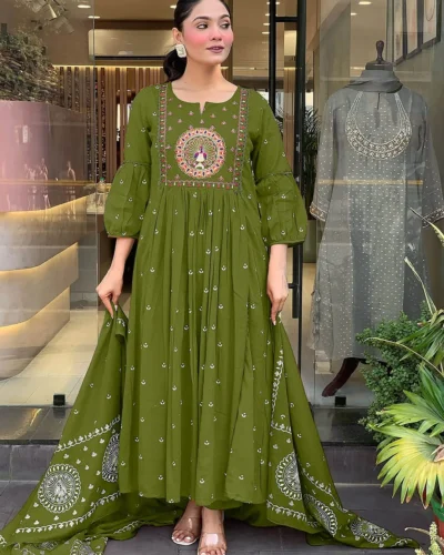 Chetnova Anarkali Kurta, Bottom & Dupatta Set