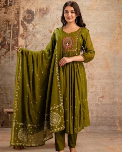Chetnova Anarkali Kurta, Bottom & Dupatta Set
